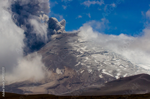 Active Cotopaxi volcano erupting