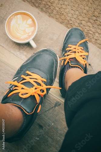 Selfie of coffee with shoes