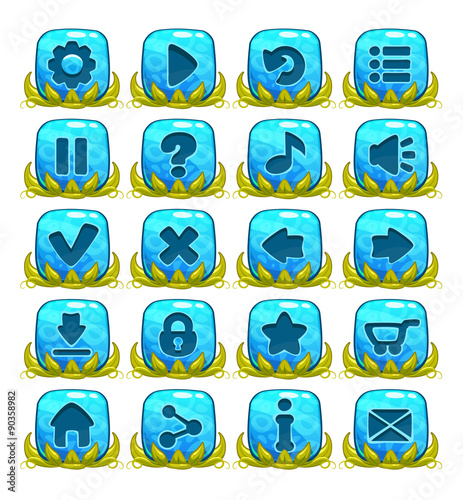 Set of blue buttons with web icons