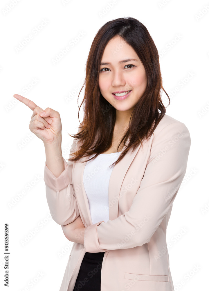 Asian young businesswoman with finger point up Asian young businesswoman with finger point up