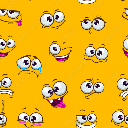 Seamless pattern with funny cartoon faces