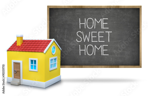 Home sweet home on Blackboard with 3d house