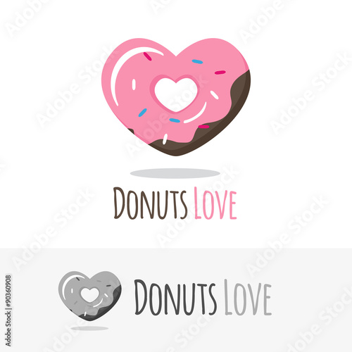 Vector glossy heart donut logotype. Sweets shop logo