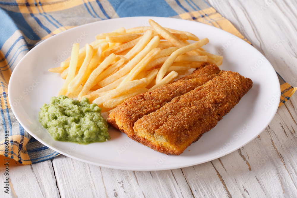 fish in breadcrumbs with fried potatoes. horizontal
fish in breadcrumbs with fried potatoes. horizontal