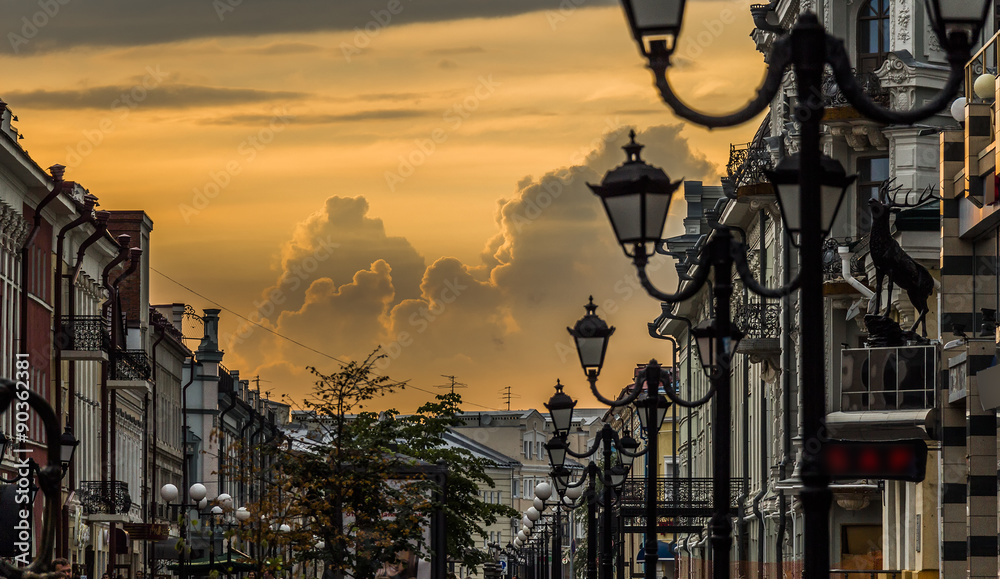 sunset on a city street