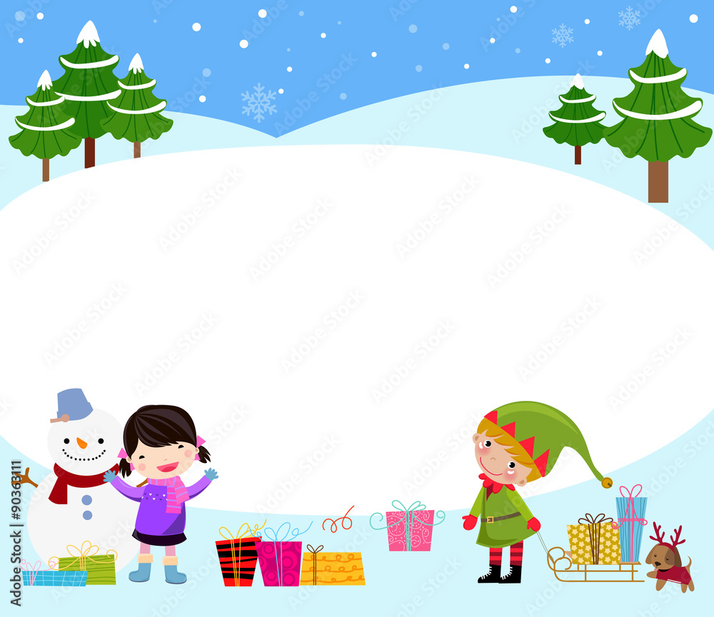 Girl,elf and snowman Girl,elf and snowman