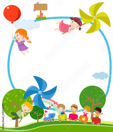 Children, windmill, and train