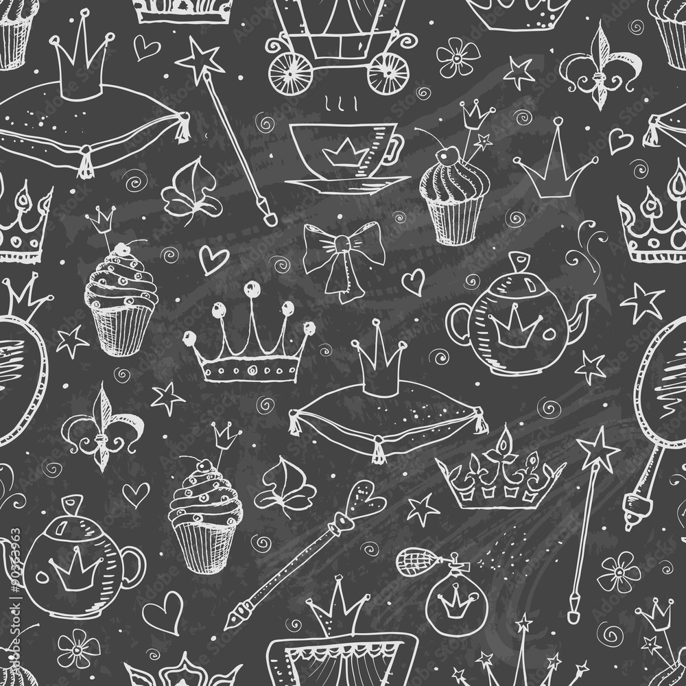 Seamless background with princess accessories.