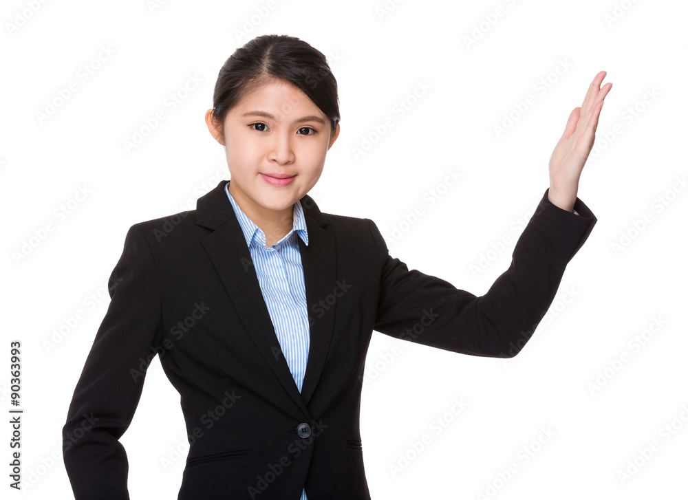 Asian Young businesswoman with hand showing blank sign Asian Young businesswoman with hand showing blank sign