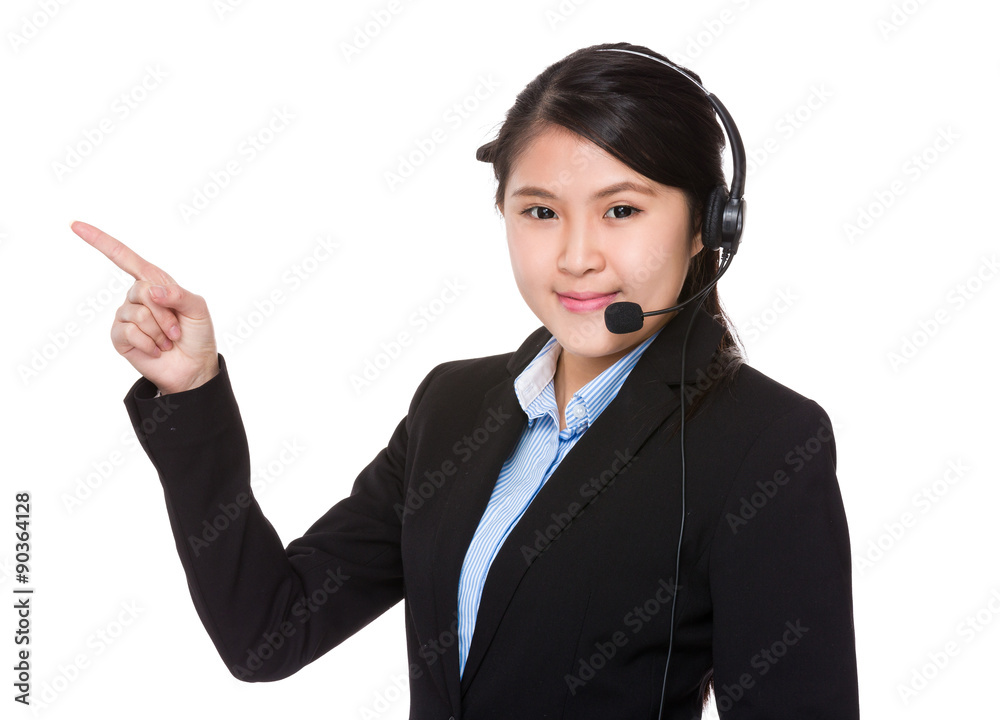 Customer services supportor with finger point up Customer services supportor with finger point up