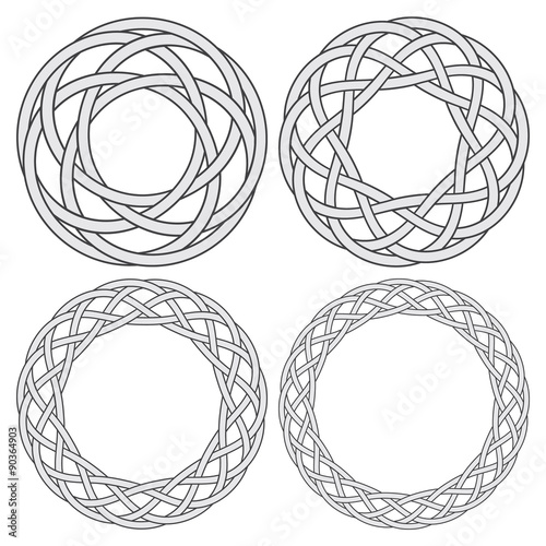 Set of celtic knotting rings. 4 circular decorative elements with stripes braiding for your design.
