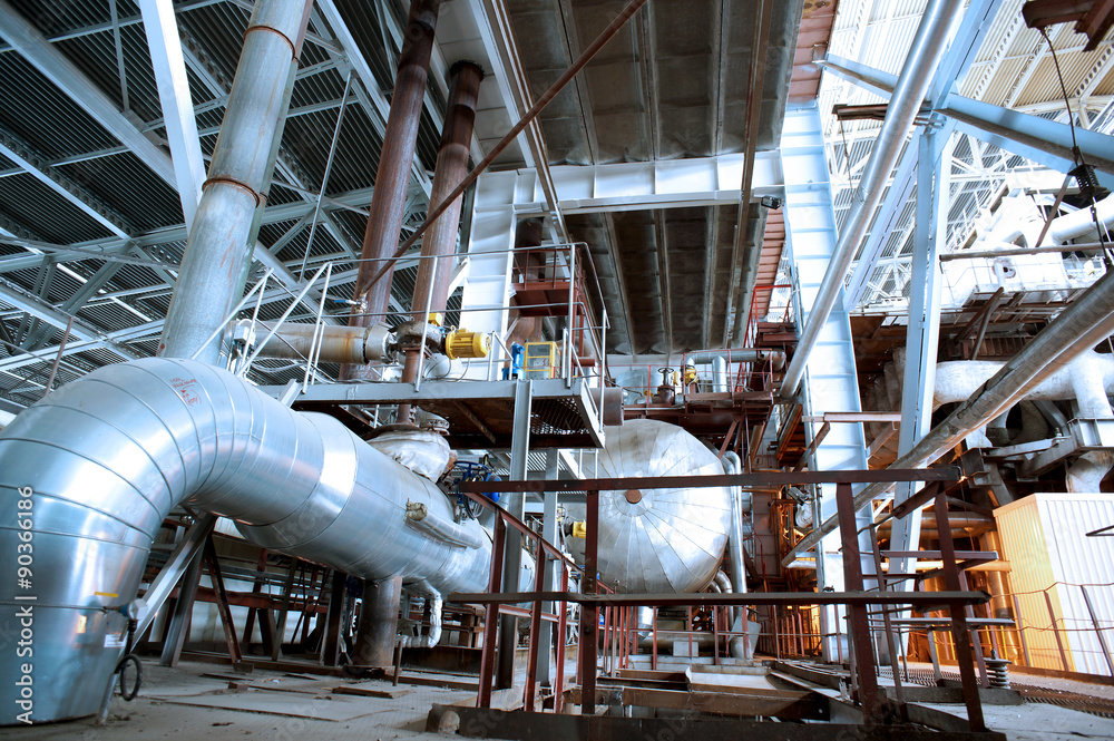 Industrial zone, Steel pipelines in blue tones Industrial zone, Steel pipelines in blue tones