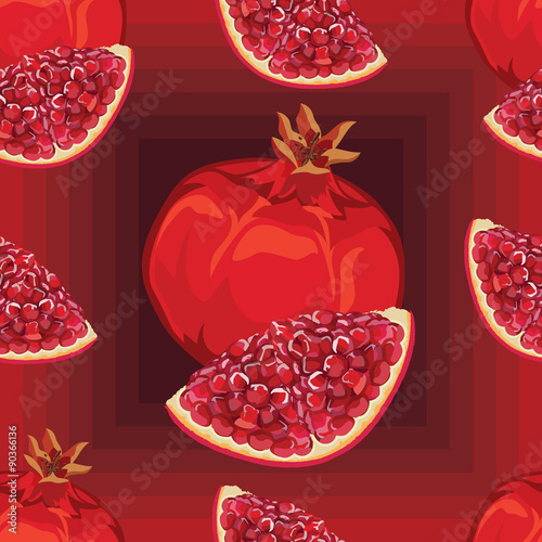seamless pattern of ripe red garnet and garnet slices with seeds