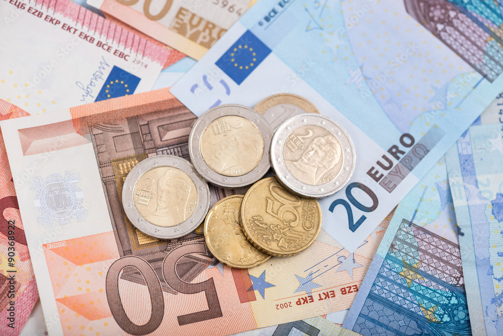 Euro banknotes and coins