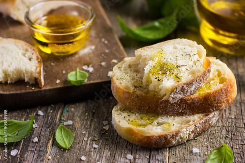 Fotografiet Italian ciabatta  bread with olive oil