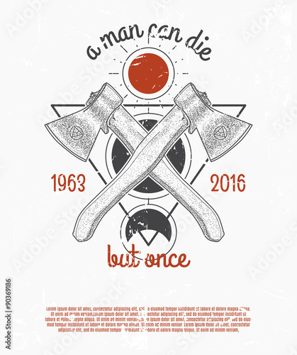 Two dotwork axes with modern street style attributes. Grunge print template. Vector art.