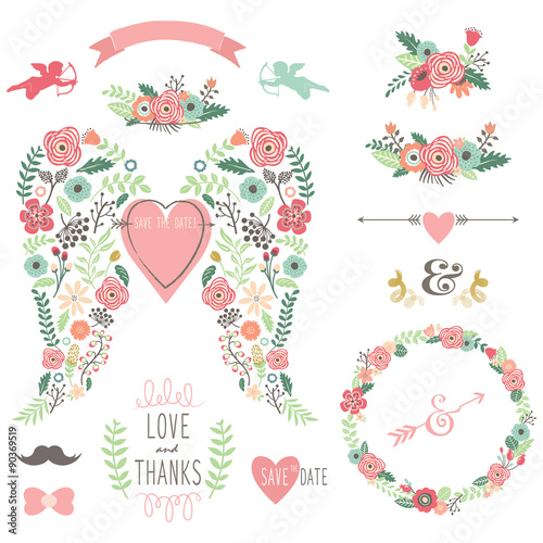 Wedding Angel Wing Vintage Flowers Wreath