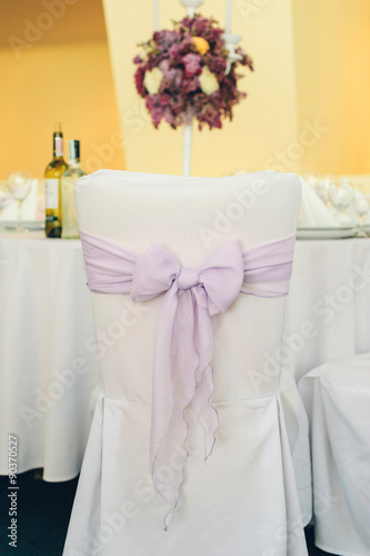 ribbon bow   Festive wedding ceremony chair decoration of lightweight violet fabric