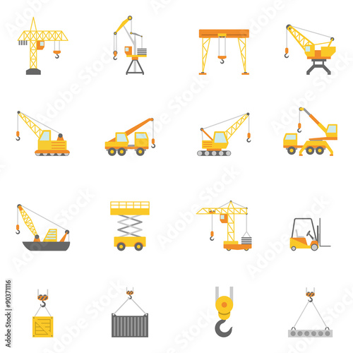 Building construction crane flat icons set