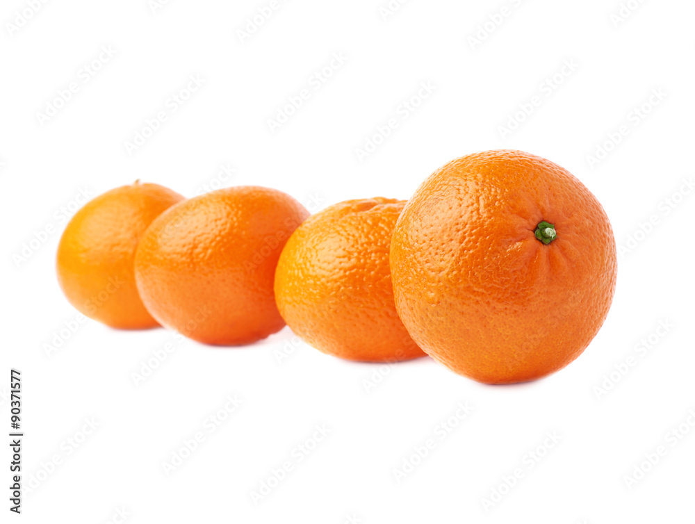 Four fresh juicy tangerines fruits composition isolated over the Four fresh juicy tangerines fruits composition isolated over the