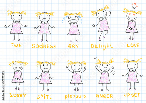 Set of emotions a little girl
