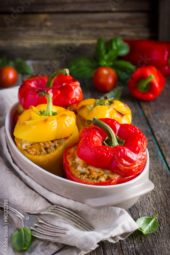 Stuffed peppers with meat, rice and vegetables