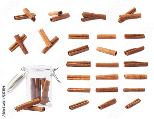 Set of cinnamon sticks isolated