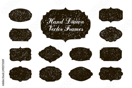 Vector set of hand drawn vintage stickers, frames, bubbles