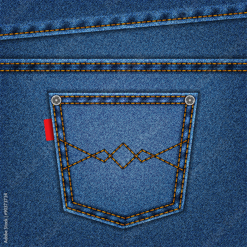 jeans blue texture with pocket denim background. stock vector illustration eps10