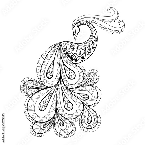 Hand drawn peacock  for antistress Coloring Page with high detai