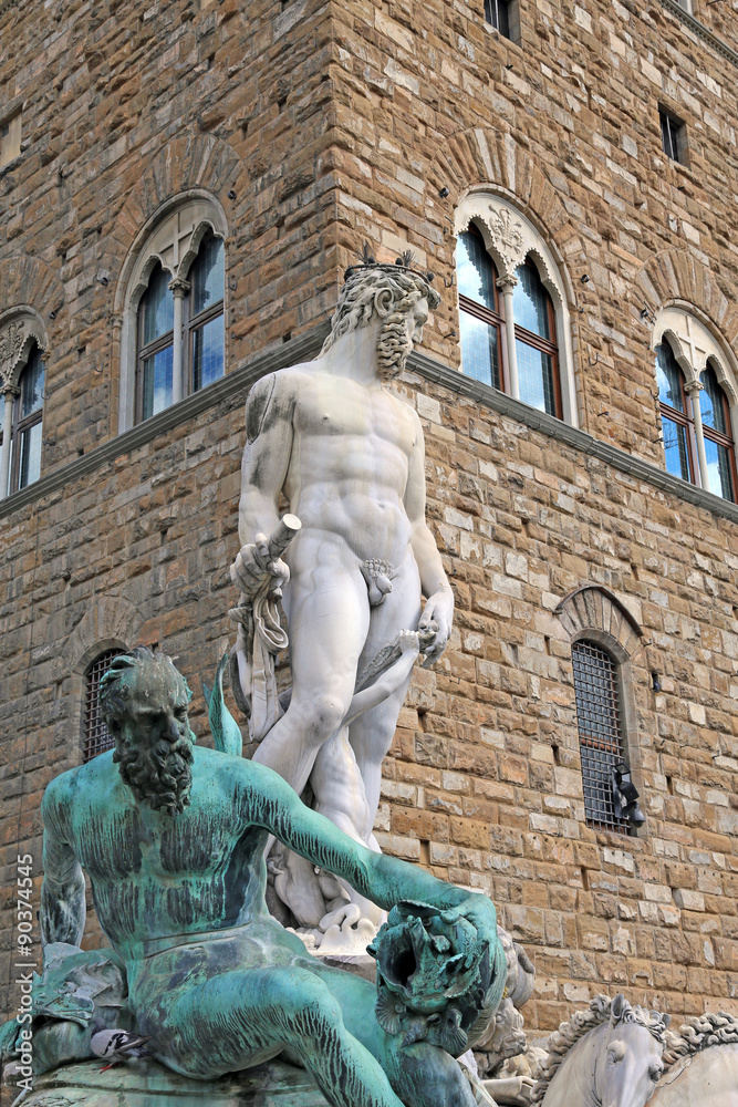 Florence historical fountain with the statue of Neptune