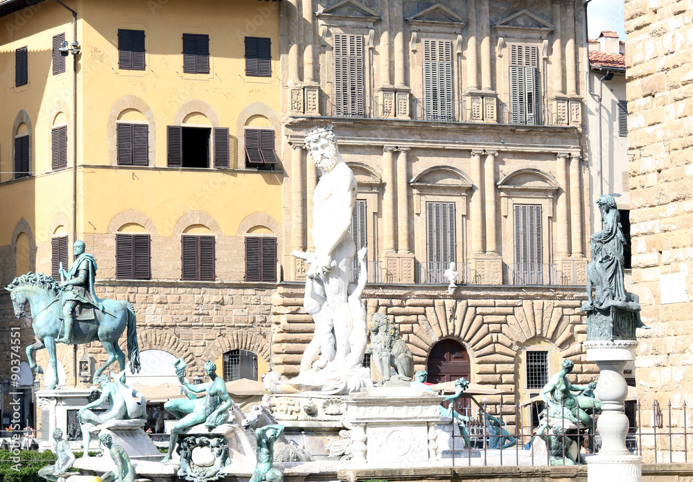 Florence historical fountain with the statue of Neptun