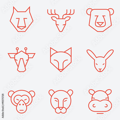 Animal icons, thin line style, flat design © Colorlife
