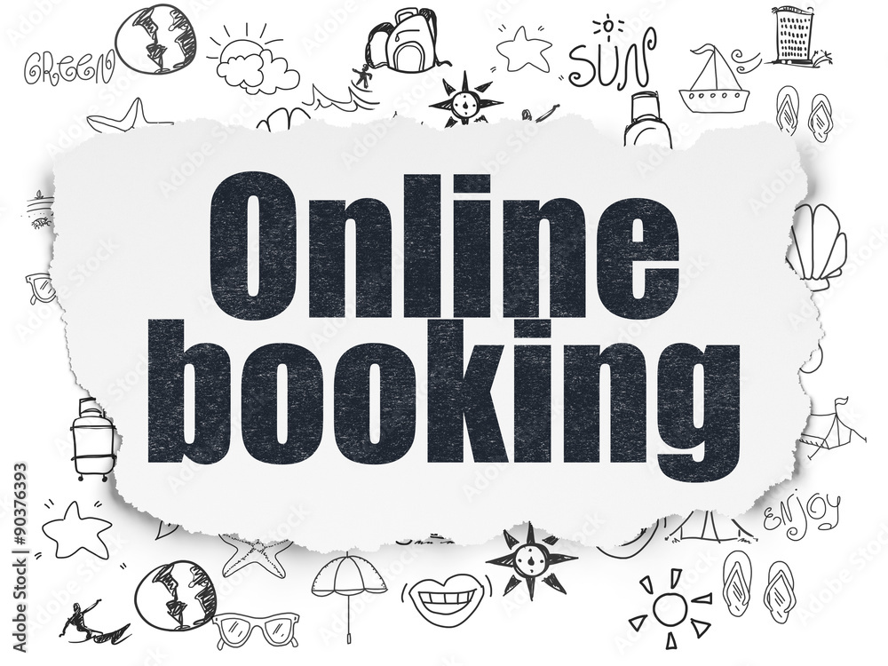 Travel concept: Online Booking on Torn Paper background
