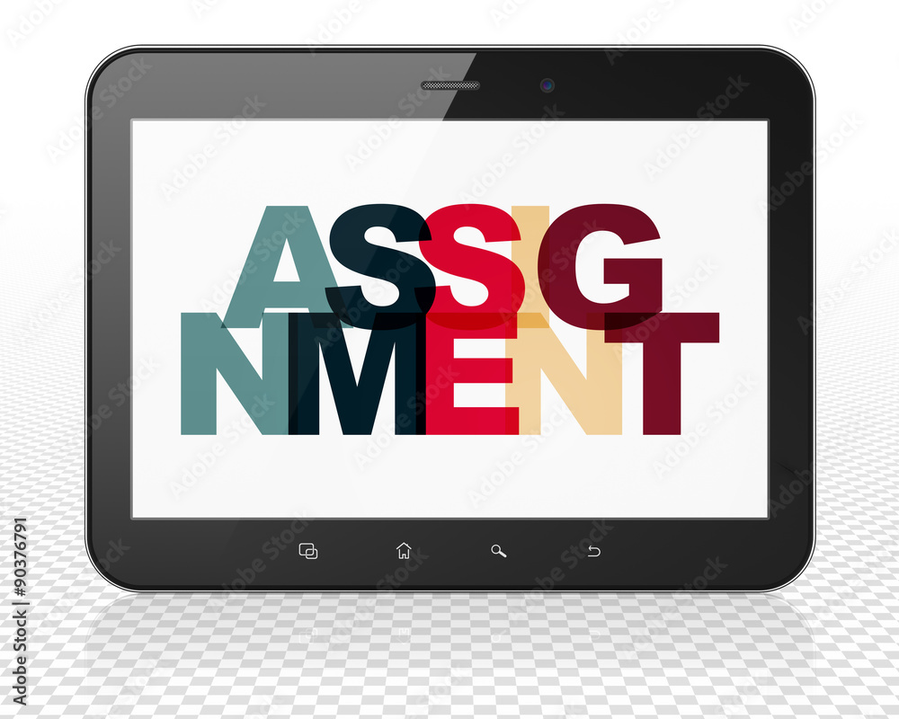Law concept: Tablet Pc Computer with Assignment on display Law concept: Tablet Pc Computer with Assignment on display