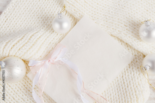 White Christmas composition on knitted background