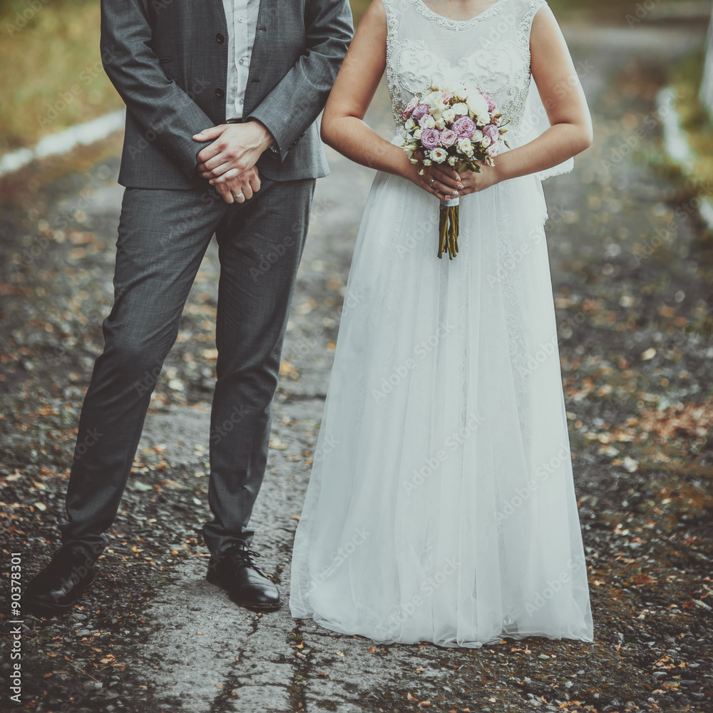 Happy bride and groom together.