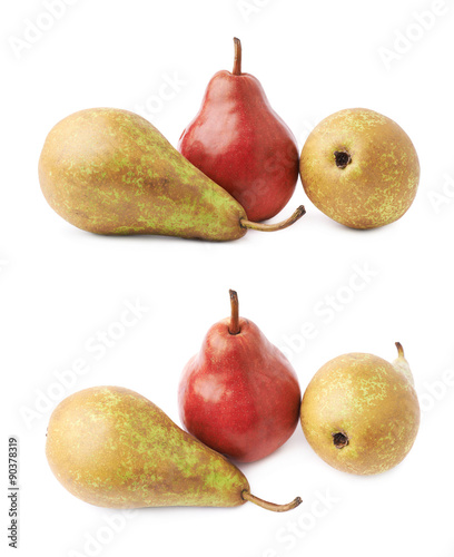 Green, red, yellow pears composition