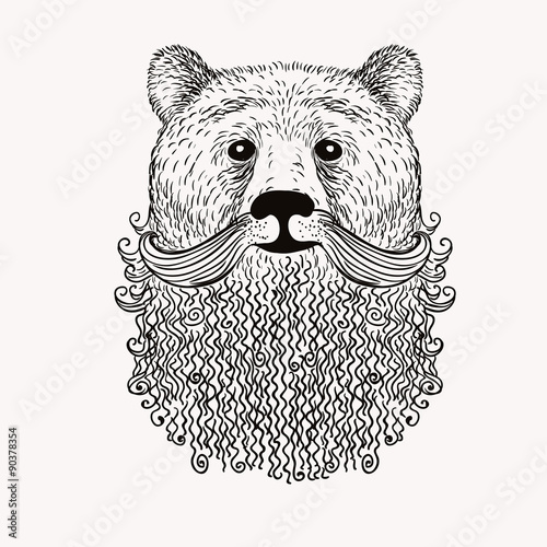 Sketch Bear with a beard. Hand drawn vector  illustration. Doodl