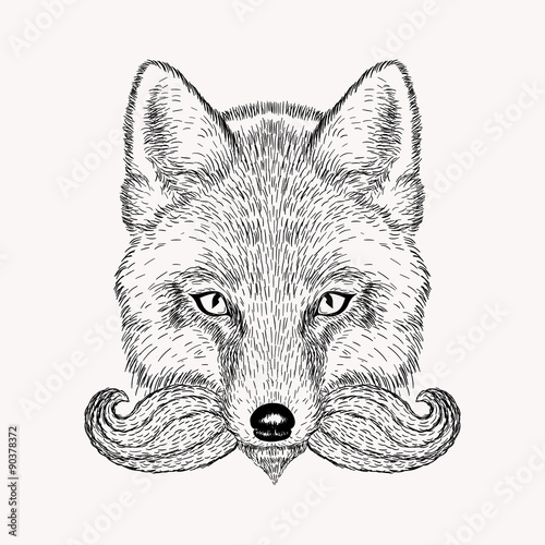 Sketch fox with a beard and moustache. Hand drawn vector  illust