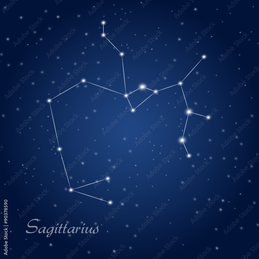 Fototapeta premium Sagittarius constellation zodiac sign at starry night sky 