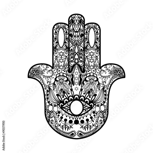 Boho hamsa hand, protection amulet, strength and happiness symbo