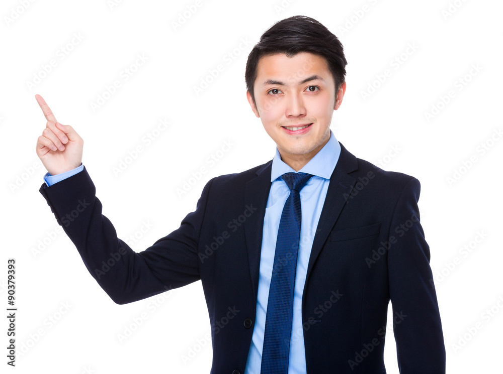 Asian businessman with finger point up Asian businessman with finger point up