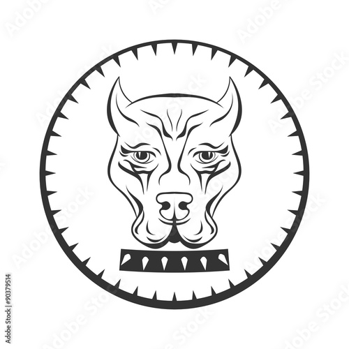 Pit bull terrier logo. Dod face with collar label.