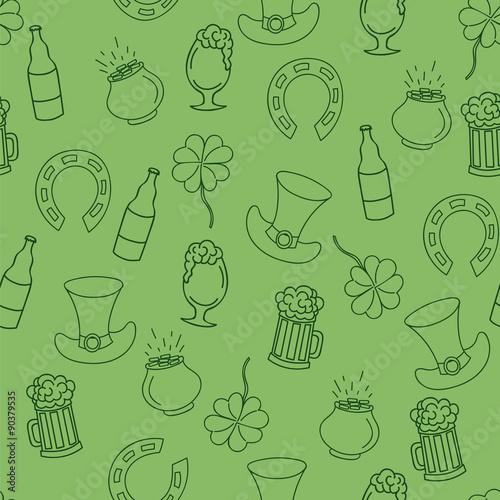 Saint Patrick's Day pattern with beer and a pot of money. Vector