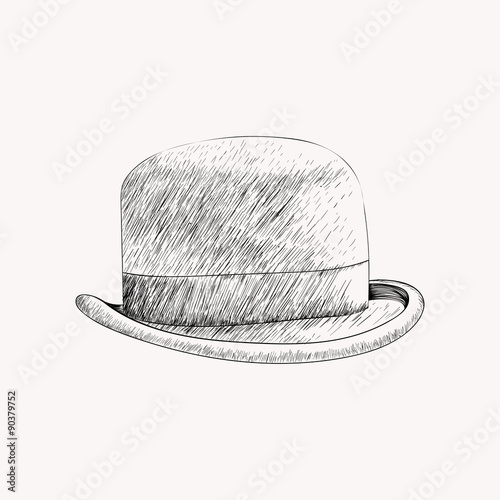 Sketch black bowler hat or derby cut out. Hand drawn vector illu
