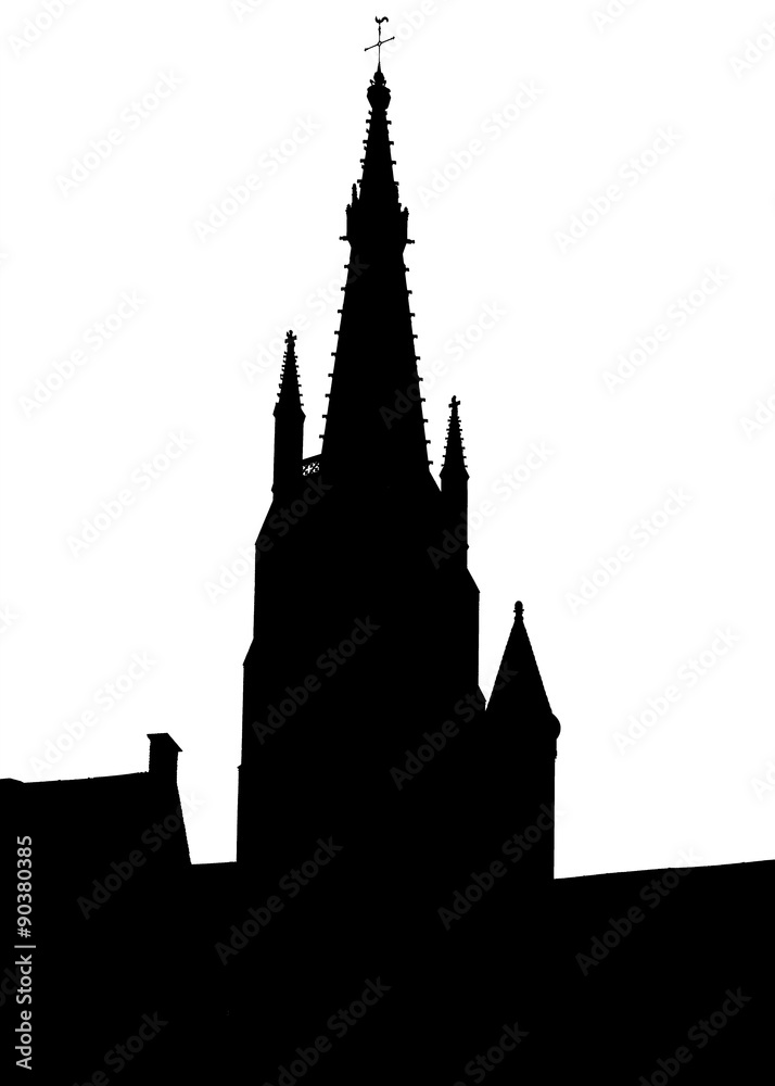 Bruges old town skyline monochrome silhouette