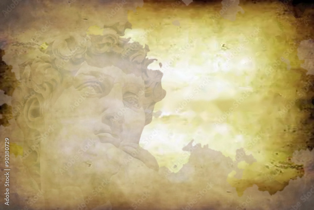 Grunge detail  of Michelangelo's David statue with  place for your design or text