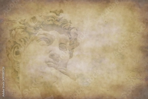 Grunge detail  of Michelangelo's David statue with  place for your design or text