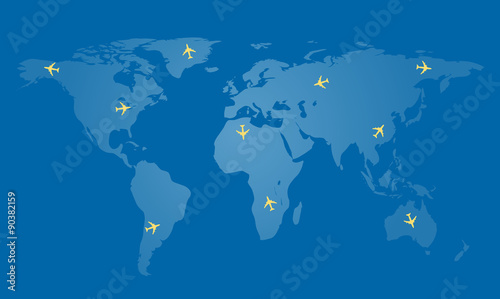 world map with aircraft. airfare